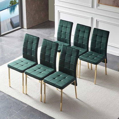 NORDICANA Upholstered Velvet Dining Chairs for 6, Classic High Back Kitchen Chairs Set of 6, Tufted Side Chairs, Golden Color Metal Legs, Forest Green