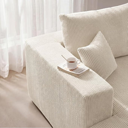 Modular Sectional Sofa Bed with Ottoman, 79" Memory Foam Cloud Couch, Boneless Loveseat Corduroy Upholstered Floor Couch, No Assembly Required Living Room Furniture for Apartment Bedroom, Beige