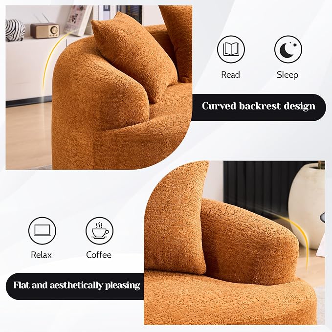 65" Curved Loveseat for Small Spaces,Boneless Loveseat Sofa,Wood Grain Chenille Fabric, No Installation Requirement, Curved Sofa Couch for Apartment,Living Room,Office (Orange, 65")