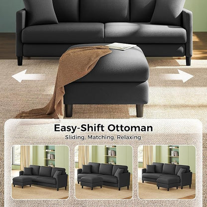 Welzona 83" Couches for Living Room, Teddy Sofa Couch with Storage Ottomans, U Shaped Couch with Movable Ottomans, Tool-Free Modular Sectional Sofa, All-Wood Sofas for Living Room 2 Pillows, Grey