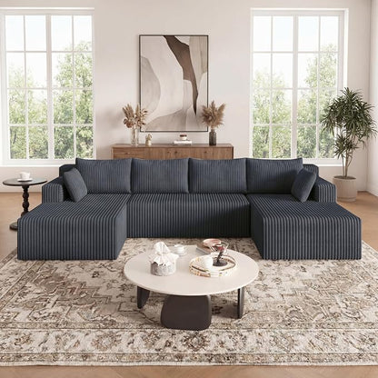 124 Inch Oversized Boneless Sectional Sofa Cloud Couch for Living Room - Symmetrical U Shaped Modular Couches Set with Double Chaise, No Assembly Floor Compression Sofa & Couch