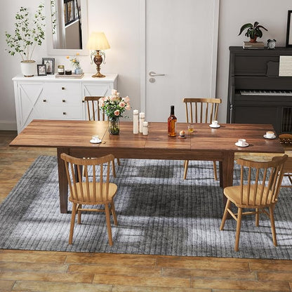 71"-106" Extendable Dining Table for 4-12 People, Space-Saving Extra Long Transformer Table with Extension Leaves Holder, Walnut
