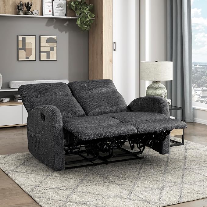 Lexicon Manual Reclining Loveseat, Textured Microfiber Loveseat Recliner, Wall Hugger, Track Arms, Magazine Pockets, Manual Dual Recliners for Living Room/Office/Apartment, Easy Assembly, Dark Gray