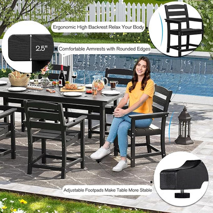 nalone Patio Dining Chairs Set of 2, HDPE Outdoor Dining Chairs with Backrest & Armrest, Patio Furniture Chairs for Garden,Backyard,Lawn (Black, 2 Chairs)