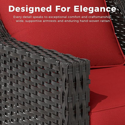 5 Pieces Patio Conversation Furniture Set - 1 Sofa, 4 Armchairs, Outdoor Wicker Furniture with Removable Cushions for Porch, Balcony, Sunroom (Red)