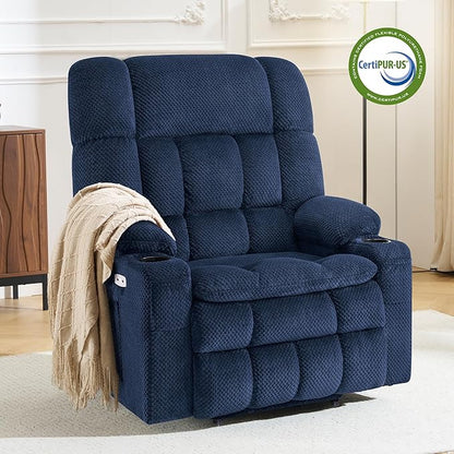 MCombo Oversized Power Lift Recliner Chair for Elderly, Dual Motor Lift Chair with Heat and Massage, Lay Flat Lift Chair for Big and Tall, Cup Holders, Fabric R7891 (Large-Wide, Navy Blue)