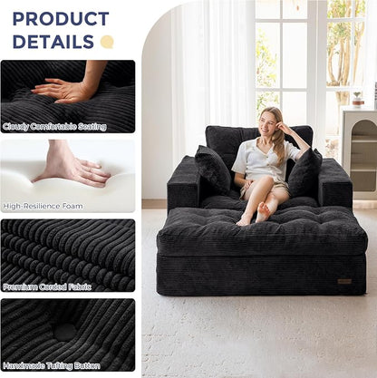 MAXYOYO Sectional Sofa Couch and Chaise Lounge, L Shaped Modern Cloud Couch with Ottoman, Comfy Tufted Upholstered Couch with Layered Cushion for Living Room, No Assembly Required, Black