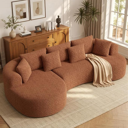 126" Oversized Curved Sectional Sofa for Living Room, Boneless Modern Couch with Chaise, Cloud Couch with 7 Pillows, No Assembly, Caramel 1PCS