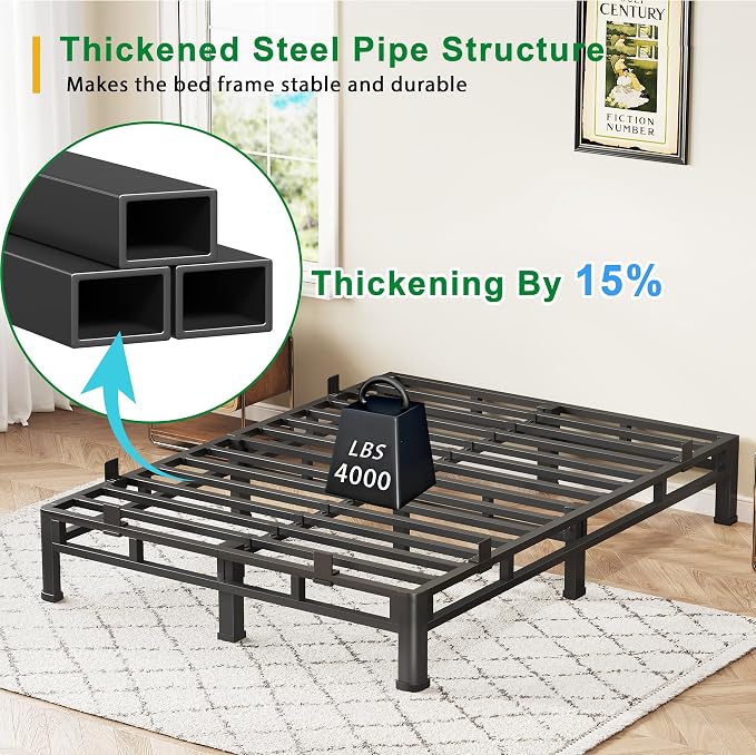 ROIL 7 Inch King Bed Frame, Metal Bed Frame & Box Spring 2 in 1 Platform with Round Corner Legs, 4000LBS Double Layer Low Profile Metal Platform Mattress Baffles, Noise-Free Easy Assembly