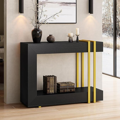 Einhomn 42.5" Console Table Behind Couch, 2-Tier Narrow Entryway Table with Storage, Wood Sofa Tables for Hallway/Entrance/Living Room/Foyer, Black