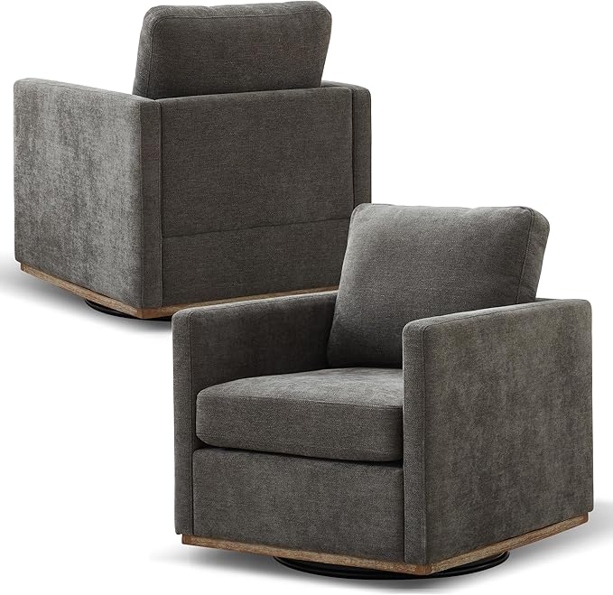 Aoiy & Wifon 30.7" W Swivel Accent Chair Set of 2, Mid Century Modern Swivel Chairs for Living Room, Comfy Small Accent Chair, Wavy Chenille, Charcoal