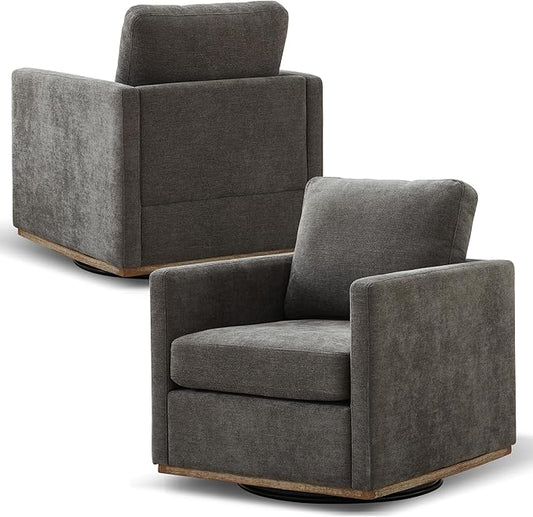 Aoiy & Wifon 30.7" W Swivel Accent Chair Set of 2, Mid Century Modern Swivel Chairs for Living Room, Comfy Small Accent Chair, Wavy Chenille, Charcoal