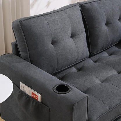ERYE Foldable Loveseat Sofa Convertible Pull Out Sleeper Sofabed,2 Seat Tufted Upholstered Sofa Modern Convertible Sleeper Couch Bed with Cupholders and Side Pockets