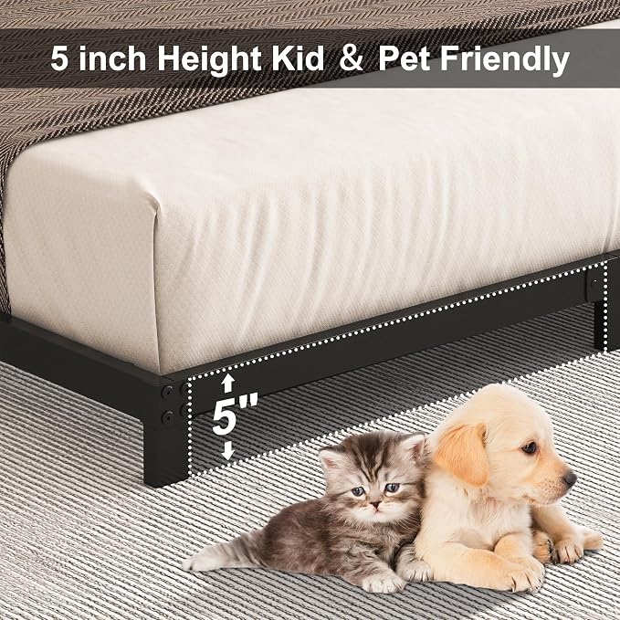 Cieemine 5 Inch Low Bed Frame Full, Heavy Duty Full Size Bed Frame Low Profile, No Box Spring Needed, Easy Assembly, Noise Free, Black