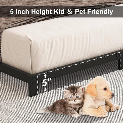 Cieemine 5 Inch Low Bed Frame Full, Heavy Duty Full Size Bed Frame Low Profile, No Box Spring Needed, Easy Assembly, Noise Free, Black