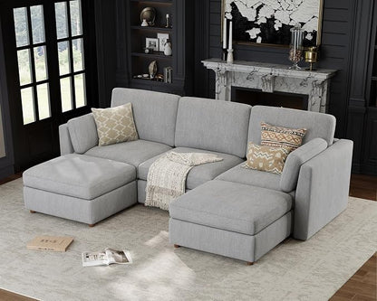 Oversized Modular Sectional Sofa U-Shaped Cloud Couches Gray | 116'' Deep Seat Couch for Living Room, 5-Seater Luxury Corner sofa with Ottoman, Solid Wood Frame, Removable Washable Cover