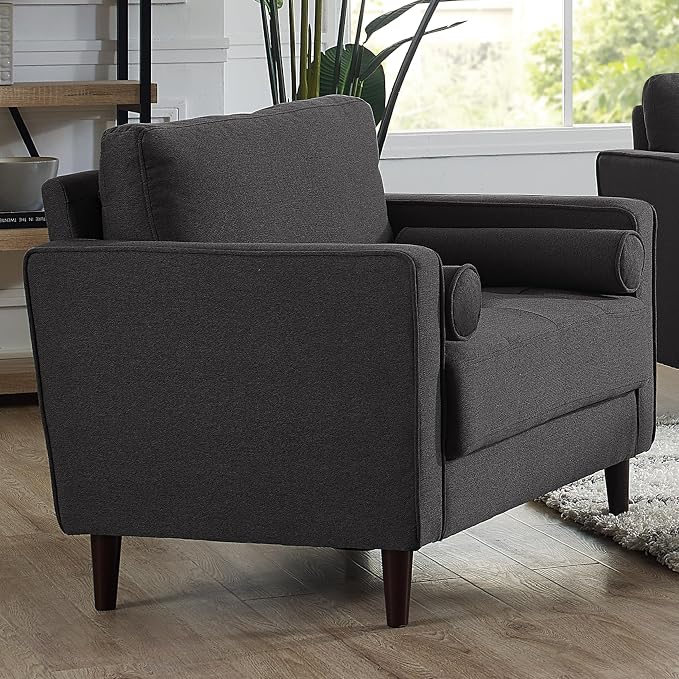 Studio Living® Lexington 39.4" Arm Chair, Mid-Century Modern, Pocket Coil Comfort, Easy Assembly, Woven Fabric, Heather Grey