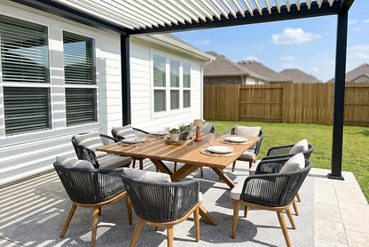 PURPLE LEAF 9 Pieces Outdoor Metal Furniture Set Patio Conversation Sets Wood Pattern Dining Set, 1 Dining Table and 8 Modern Chairs with Cushions Seat