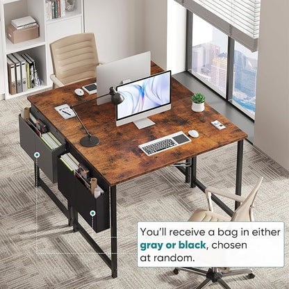 OLIXIS Small Computer Desk, 40 Inch Home Office Desks, Writing Study Craft Work Gaming Table, Computer Workstation for Bedroom Small Spaces with Storage Bag, Rustic Brown