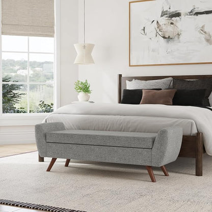 HomePop 60" Modern Storage Bench with Wood Legs - Gray Woven