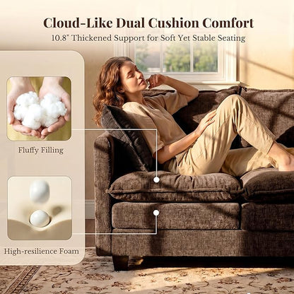 Loveseat Sofa with Cloud 3-Layer Cushion & 27" Deep Seat, Modern Love Seat Small Couch with 2 Washable Pillows for Small Spaces, Bedroom, Apartment, Office, Living Room, in a Box, 50-Inch Cocoa Brown