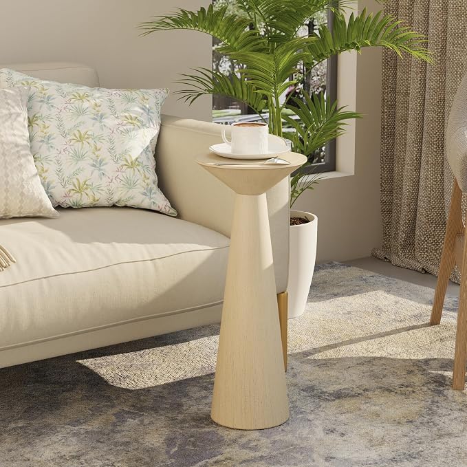 COZAYH Farmhouse Tall Pedestal End Table Small Solid Wood Martini Table Plant Stand Modern Round Drink Table for Small Space Living Room, Distressed Wood Grey
