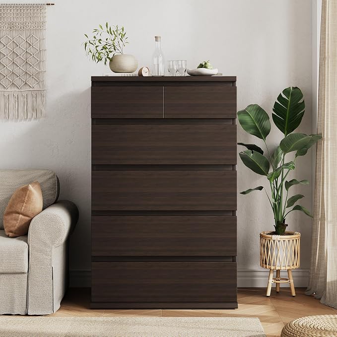 Jocoevol Brown Tall 6 Drawer Dresser for Bedroom,Dressers & Chests of Drawers with Jewelry Storage,Wood Storage Dresser with Deep Drawers for Living Room Hallway Entryway(40.75" L*23.62" W*15.75")