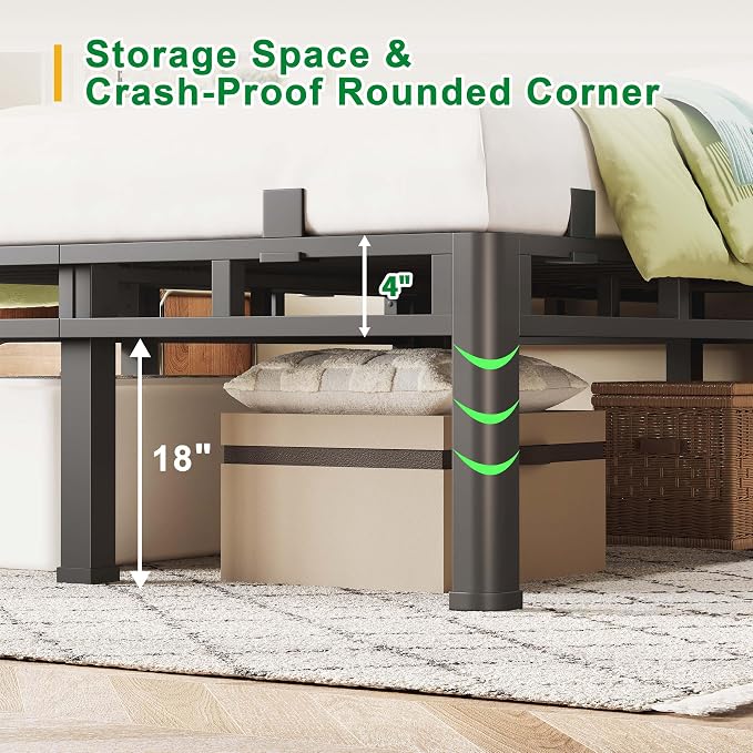 ROIL 22 Inch Queen Size Bed Frame, Metal Bed Frame & Box Spring 2 in 1 Platform with Round Corner Legs, 4000LBS Double Layer Bed Frame with Headboard Holes Mattress Baffles, Noise-Free Easy Assembly
