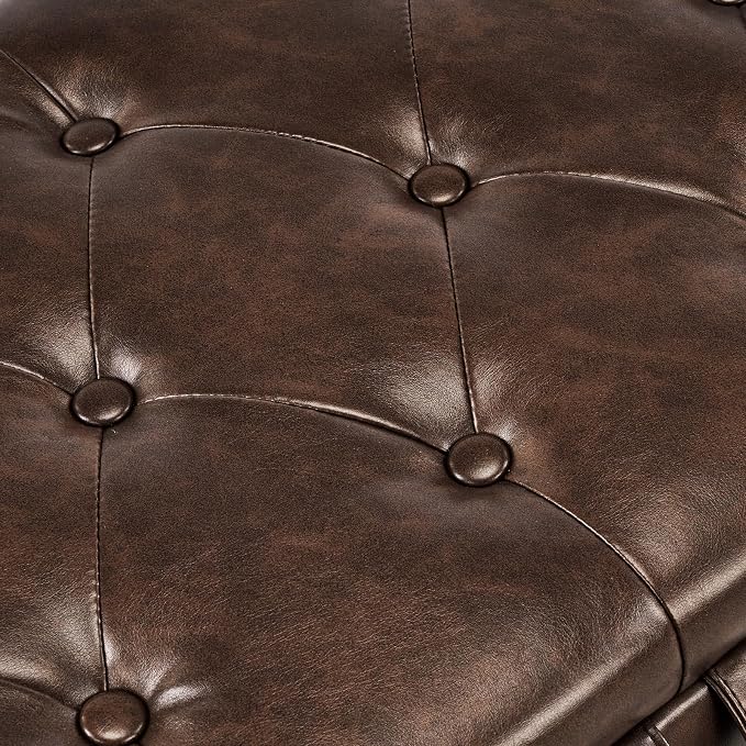 Furniliving 51” End of Bed Storage Bench, Bedroom Bench with Button-Tufted, Upholstered Storage Ottoman Benches Window Bench with Storage, Leather Bench for Living Room, Entryway, PU, BlackBrown