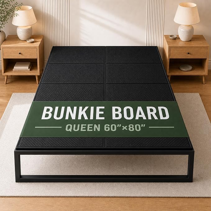 DFAN 60"×80" Bunkie Board Queen Size – Double Sided Non-Slip Breathable Bed Support, Anti-Sag Queen Bed Slats Support Under Mattress for Slatted Bed Frame Base, Metal Frames, Sofa Beds, Foldable Black