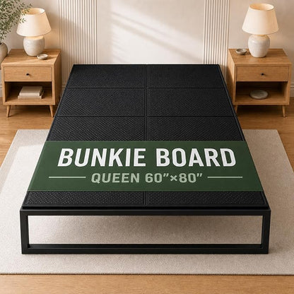 DFAN 60"×80" Bunkie Board Queen Size – Double Sided Non-Slip Breathable Bed Support, Anti-Sag Queen Bed Slats Support Under Mattress for Slatted Bed Frame Base, Metal Frames, Sofa Beds, Foldable Black