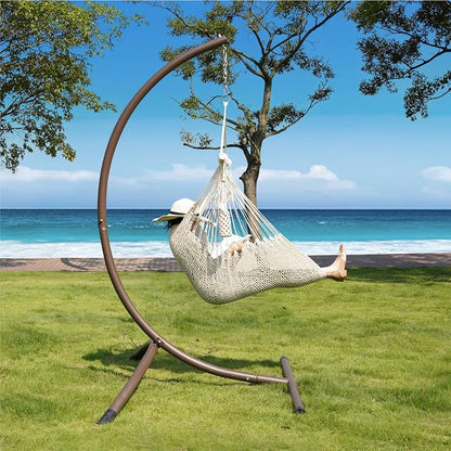 Lazy Daze Hammocks Chair Caribbean Hanging Rope Swing Chair, 40" Removable Steel Spreader Bar with Anti-Slip Rings, Soft-Spun Cotton Rope for Indoor/Outdoor Backyard & Living Room, Max 500 LBS, Beige