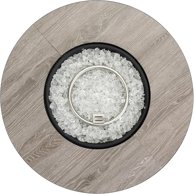 30" Propane Gas Fire Pit Table, 50000 BTU Round Outdoor Fire Pit with Wood Grain Ceramic Tabletop, Steel Patio Fire Table with Lid & Rain Cover for Backyard Deck Garden, Black