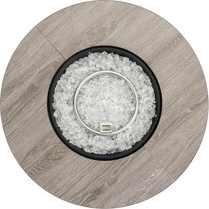 30" Propane Gas Fire Pit Table, 50000 BTU Round Outdoor Fire Pit with Wood Grain Ceramic Tabletop, Steel Patio Fire Table with Lid & Rain Cover for Backyard Deck Garden, Black