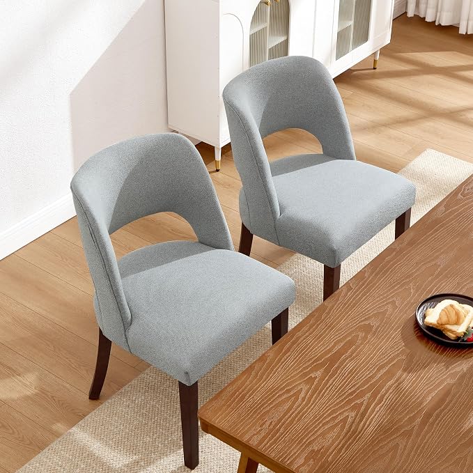 Dining Chairs Set of 2,Modern Dining Room Chairs with Thick Cushions,Upholstered Linen Fabric Kitchen Chairs for Kitchen Dining Room LIGHTGREY