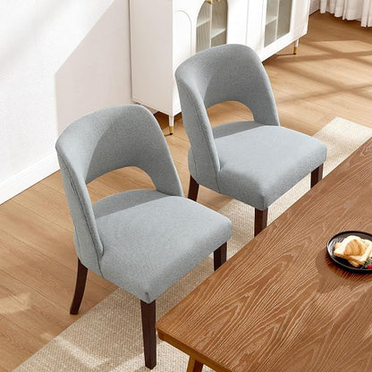 Dining Chairs Set of 2,Modern Dining Room Chairs with Thick Cushions,Upholstered Linen Fabric Kitchen Chairs for Kitchen Dining Room LIGHTGREY