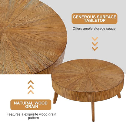 Nesting Round Oak Wood Coffee Table Set of 2 for Living Room - Wooden Circle Coffee Table ＆ End Table Side Tables for Apartment (Espresso,31x31x14 in)