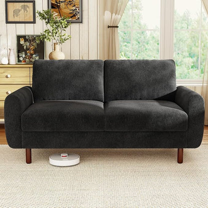 WorthFurni 68" Loveseat Sofa, Comfy Chenille Fabric Couches for Living Room with Spring Cushion and Solid Wood Frame, Modern Deep Seat Couch for Bedroom, Apartment, Office, Easy Assembly, Black