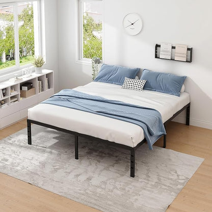 NEW JETO Metal Bed Frame,Queen Size Bed Frame with Storage Space,Heavy Duty Sturdy Mattress Foundation, Easy Assembly,No Box Spring Needed, Black,12 Inch,Queen