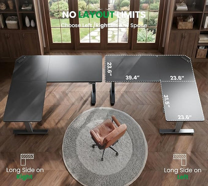 SIAGO L-Shaped Standing Desk - 63 x 55 Inch Adjustable Corner Standing Desk with Charging Station - L Shape Sit Stand Table with Memory Controller, Splice Board for Home Office