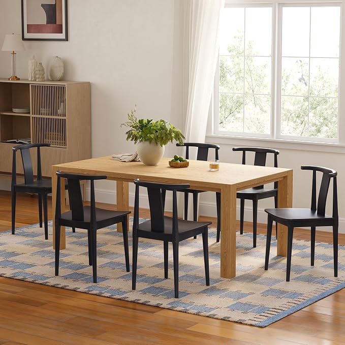 EYYTHUNG Wood Dining Chairs Set of 4, Farmhouse Kitchen Chairs with Curved Back, Modern Mid Century Wishbone Dining Chairs for Dining Room, Kitchen, Black
