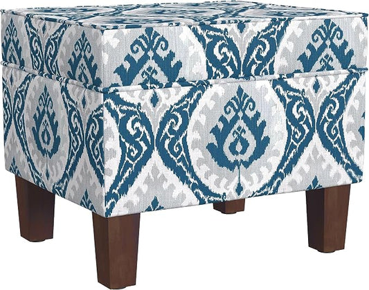 HomePop 22" Modern Rectangular Storage Ottoman - Blue Ikat Medallion Print