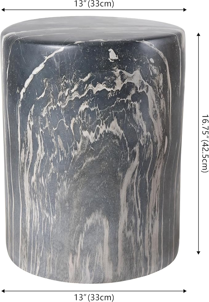 JONATHAN Y Black Marble Polyresin Accent Table, 13" x 16.75" Modern Minimalist Column Side Table, Indoor/Outdoor Faux Marble Pedestal End Table & Plant Stand TBL1101C