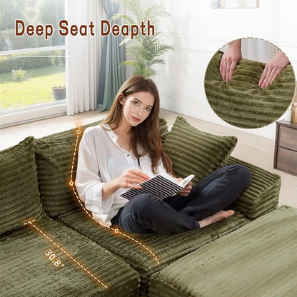 Korser 108" L-Shaped Modular Sectional Sofa with Chaise, Boneless Comfy Corduroy Fluffy Couch with Deep Seat and Side Pockets, Flexible Module Combination for Living Room, No Assembly, Side Pockets
