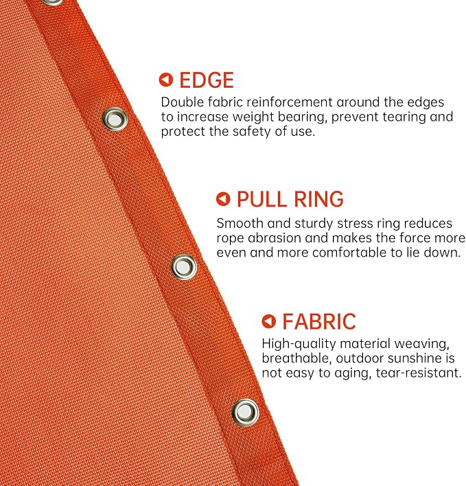 Replacement Reinforced Mesh and Durable Rope Set for Hanging Lounge Chair Chaise Lounger, Comes with a Hanging Storage Bag (Mesh and Rope ONLY, Orange)