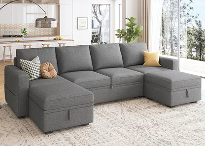 HONBAY Modular Sectional Sleeper Sofa Bed, Sectional Couch with Pull Out Bed U Shaped Modular Couch with Storage Ottoman for Living Room, Dark Grey