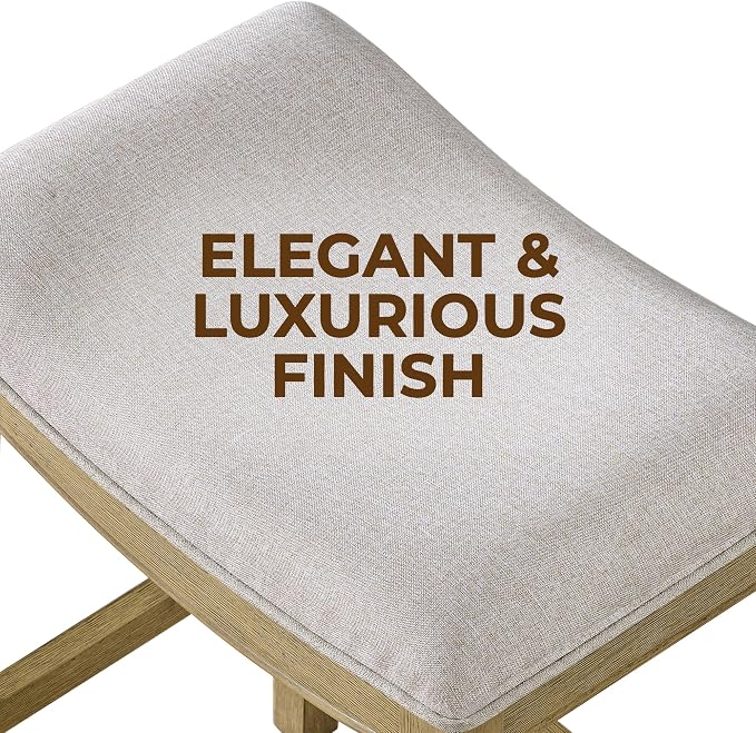 ROME + OAK Parker 26 Inch Counter Stool, Backless Saddle Kitchen Barstool in Natural Finish with Cream Fabric Upholstery Cushion Seat