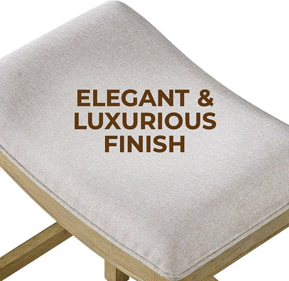 ROME + OAK Parker 26 Inch Counter Stool, Backless Saddle Kitchen Barstool in Natural Finish with Cream Fabric Upholstery Cushion Seat