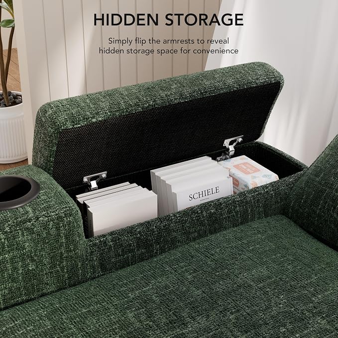 Vipbear Sectional Sleeper Sofa with Pull Out Bed, 82" L Shaped Couch Sleeper Sofa with Reclining Backrest/Reversible Storage Chaise/Armrest Storage/Cup Holder/Side Pocket, Tool-Free Assembly, Green