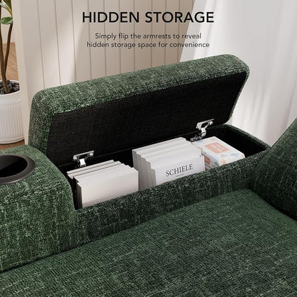 Vipbear Sectional Sleeper Sofa with Pull Out Bed, 82" L Shaped Couch Sleeper Sofa with Reclining Backrest/Reversible Storage Chaise/Armrest Storage/Cup Holder/Side Pocket, Tool-Free Assembly, Green